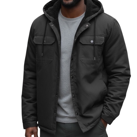 Alfani Other - Alfani Mens Black Hooded Sherpa Lined‎ Button Down Streetwear Shirt Jacket XXL